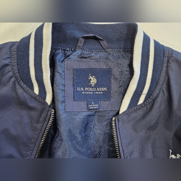 U.S. POLO ASSN. NAVY BLUE RETRO BOMBER VARSITY JACKET Youth Size Large - Picture 9 of 10